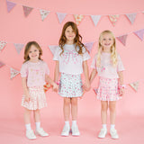 Sky Blue Floral Bow Patch Short Sleeve T-Shirt - White