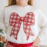 Christmas Plaid Bow Patch Women's Sweatshirt - Natural
