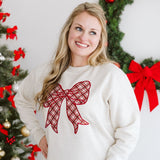 Christmas Plaid Bow Patch Women's Sweatshirt - Natural