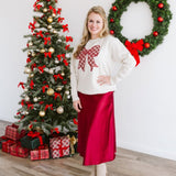 Christmas Plaid Bow Patch Women's Sweatshirt - Natural