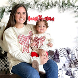 Christmas Plaid Bow Patch Women's Sweatshirt - Natural