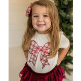 Christmas Plaid Bow Patch Short Sleeve T-Shirt - Natural