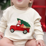 Christmas Truck Patch Long Sleeve Romper - Natural