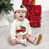 Christmas Truck Patch Long Sleeve Romper - Natural