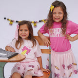 Pencil Bow Sequin Patch Short Sleeve T-Shirt - Ballet