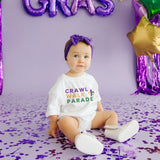 Crawl Walk Parade Mardi Gras Short Sleeve Romper - White