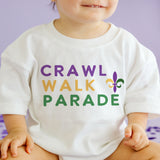 Crawl Walk Parade Mardi Gras Short Sleeve Romper - White