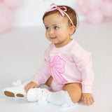 Pink Bow Sequin Patch Long Sleeve Romper