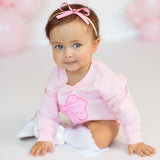 Pink Bow Sequin Patch Long Sleeve Romper