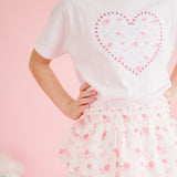 Dainty Rose Pearl Heart Patch Short Sleeve T-Shirt - Ballet