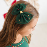 Emerald Rhinestone Christmas Tulle Bow Clip