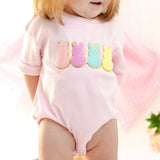 Easter Peeps Patch Short Sleeve Romper - Ballet