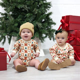 Cabin Christmas Long Sleeve Romper - Natural