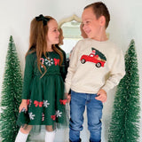 Emerald Candy Cane Sequin Christmas Long Sleeve Tutu Dress