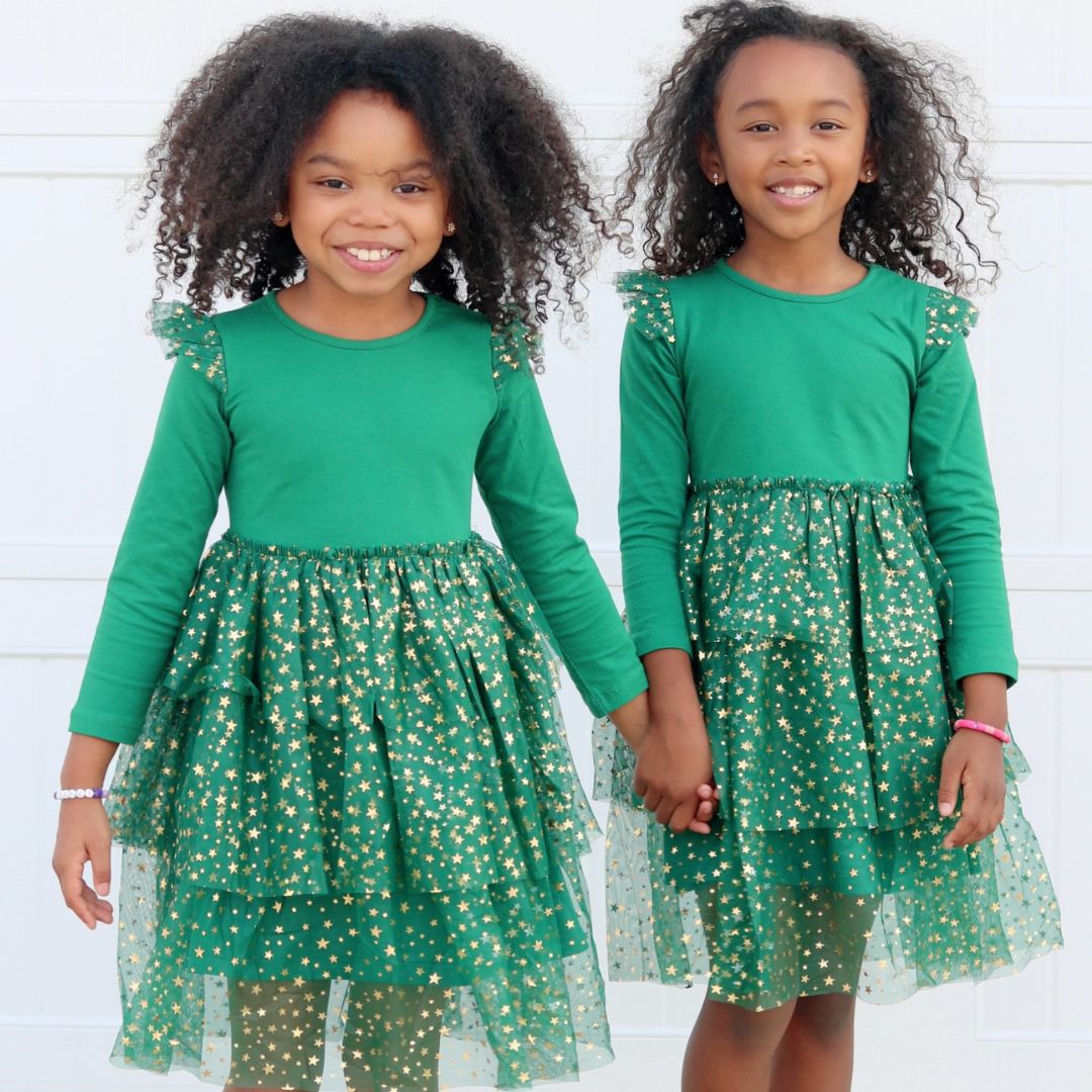 Emerald Shimmer Christmas Long Sleeve Tutu Dress Sweet Wink Wholesale