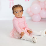 Flocked Heart Tiered Long Sleeve Tutu Bodysuit