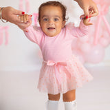 Flocked Heart Tiered Long Sleeve Tutu Bodysuit