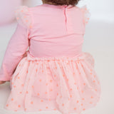 Flocked Heart Tiered Long Sleeve Tutu Bodysuit
