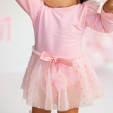 Flocked Heart Tiered Long Sleeve Tutu Bodysuit