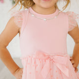Flocked Heart Valentine's Day Tiered Short Sleeve Tutu Dress