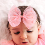 Flocked Heart Valentine's Day Tulle Bow Baby Headband