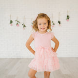 Flocked Heart Valentine's Day Tiered Short Sleeve Tutu Dress