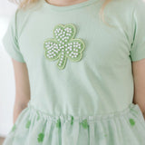 Flocked Shamrock St. Patrick's Day Tiered Short Sleeve Tutu Dress