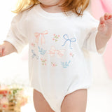 Floral & Bow Watercolor Short Sleeve Romper - White