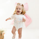 Floral & Bow Watercolor Short Sleeve Romper - White
