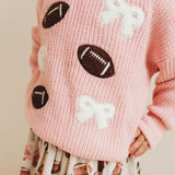 Football Bows Patch Knit Sweater