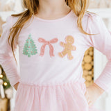 Gingerbread Embroidered Christmas Long Sleeve Tutu Dress