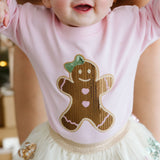 Gingerbread Sequin Patch Christmas Long Sleeve Romper