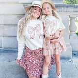 Gingham Bow Patch Women's Sweatshirt - Natural