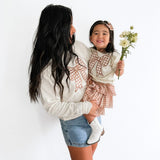 Gingham Bow Patch Short Sleeve T-Shirt - Natural