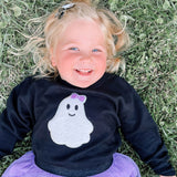 Girly Ghost Patch Halloween Sweatshirt - Black