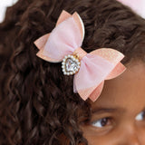 Heart Charm Glitter Bow Clip
