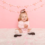 Dainty Rose Pearl Heart Patch Long Sleeve Romper - Ballet