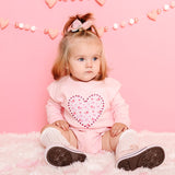 Dainty Rose Pearl Heart Patch Long Sleeve Romper - Ballet