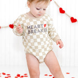 Heartbreaker Checkered Valentine's Day Long Sleeve Romper - Natural