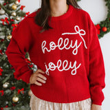 Holly Jolly Bow Christmas Knit Women's Sweater