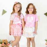 Lace Bunny Bow Patch Easter Short Sleeve T-Shirt - Pink