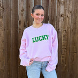 Lucky Green And Gold Patch St. Patrick's Day Adult Sweatshirt - Pink