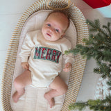 Merry Tartan Patch Christmas Long Sleeve Romper
