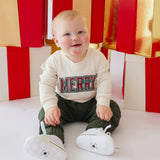Merry Tartan Patch Christmas Long Sleeve Romper