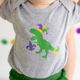Mardi Gras Dino Short Sleeve Bodysuit - Gray