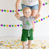 Mardi Gras Dino Short Sleeve Bodysuit - Gray