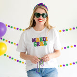 Mardi Gras Patch Adult Short Sleeve T-Shirt - White