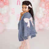 Pearl and Gemstone Floral Bow Patch Denim Jacket
