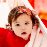 Peppermint Glitter Christmas Bow Baby Headband
