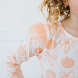 Pumpkin Bow Trellis Long Sleeve Tutu Dress